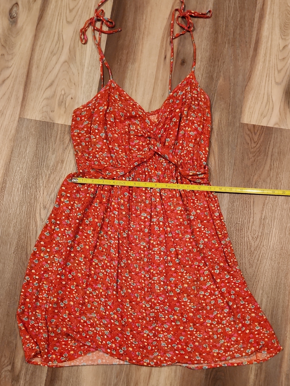 Tie-Shoulder Red Floral Mini Dress with Twist-Front